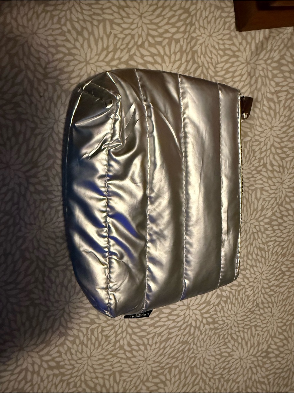 L'Oreal Metallic Silver Quilted Cosmetic Bag
